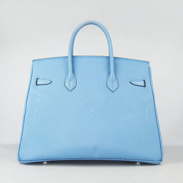 High Quality Fake Hermes Birkin 35CM Pearl Veins Leather Bag Light Blue 6089